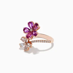 Effy Jewelry Nature 14k Rose Gold Pink and White Sapphire Flower Diamond ring | Rings