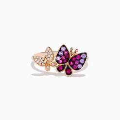 Effy Jewelry Nature 14K Rose Gold Pink Sapphire and Diamond Butterfly Ring | Rings