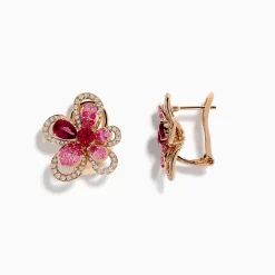 Effy Jewelry Nature 14K Rose Gold Pink Sapphire, Rhodolite and Diamond Flower Earrings | Earrings
