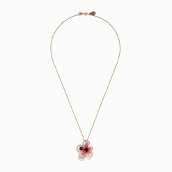 Effy Jewelry Nature 14K Rose Gold Rhodolite Pink Sapphire and Diamond Flower Pendant | Necklaces & Pendants