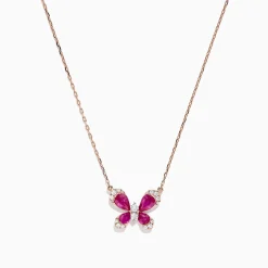 BH Multi Nature 14K Rose Gold Ruby and Diamond Butterfly Necklace, 1.62 TCW | Necklaces & Pendants