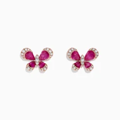 BH Multi Nature 14K Rose Gold Ruby and Diamond Butterfly Earrings, 2.44 TCW | Earrings