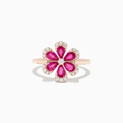 BH Multi Nature 14K Rose Gold Ruby and Diamond Flower Ring, 1.76 TCW | Rings