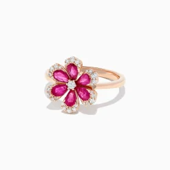 BH Multi Nature 14K Rose Gold Ruby and Diamond Flower Ring, 1.76 TCW | Rings