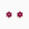 BH Multi Nature 14K Rose Gold Ruby Flower Stud Earrings, 2.28 TCW | Earrings