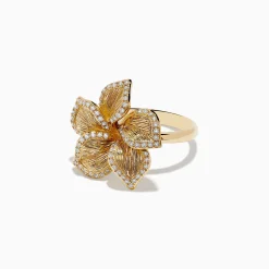 Effy Jewelry Nature 14K Yellow Gold Diamond Flower Ring 0.31 TCW | Rings