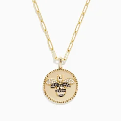 BH Multi Nature 14K Yellow Gold Espresso and White Diamond Bee Coin Pendant | Necklaces & Pendants