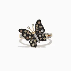 Effy Jewelry Nature 14K Yellow Gold Espresso u0026 White Diamond Butterfly Ring, 0.45 TCW | Rings