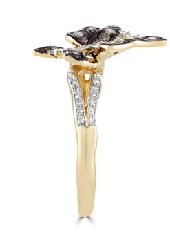 Effy Jewelry Nature 14K Yellow Gold Espresso u0026 White Diamond Butterfly Ring, 0.45 TCW | Rings