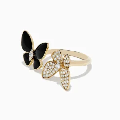 BH Multi Nature 14K Yellow Gold Onyx and Diamond Butterfly Ring, 1.86 tcw | Rings