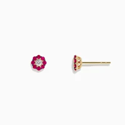 BH Multi Nature 14K Yellow Gold Ruby and Diamond Flower Earrings, 0.50 TCW | Earrings