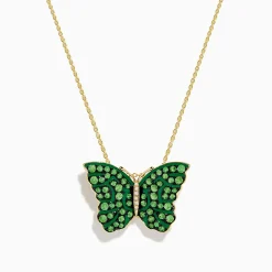 Effy Jewelry Nature 14K Yellow Gold Tsavorite and Diamond Butterfly Pendant | Necklaces & Pendants