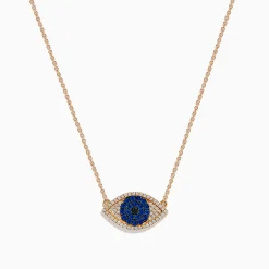 Effy Jewelry Novelty 14K Rose Gold Blue Sapphire and Diamond Evil Eye Necklace | Necklaces & Pendants
