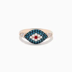 BH Multi Novelty 14K Rose Gold Blue Diamond and Ruby Evil Eye Ring | Rings