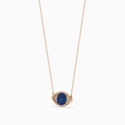 Effy Jewelry Novelty 14K Rose Gold Blue Sapphire and Diamond Evil Eye Necklace | Necklaces & Pendants