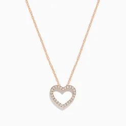 Effy Jewelry Novelty 14K Rose Gold Diamond Heart Pendant | Necklaces & Pendants