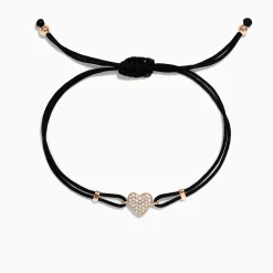Effy Jewelry Novelty 14K Rose Gold Diamond Heart String Bracelet, 0.13 TCW | Bracelets