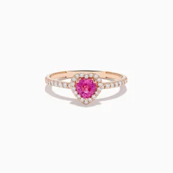 Effy Jewelry Novelty 14K Rose Gold Pink Sapphire and Diamond Heart Ring | Rings