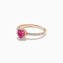 Effy Jewelry Novelty 14K Rose Gold Pink Sapphire and Diamond Heart Ring | Rings