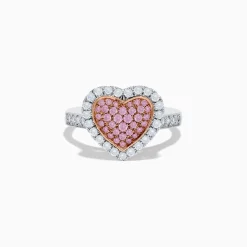 Effy Jewelry Novelty 14K Two Tone Gold Pink and White Diamond Heart Ring | Rings