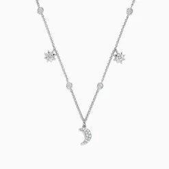 BH Multi Novelty 14K White Gold Diamond Moon and Stars Necklace, 0.38 TCW | Necklaces & Pendants