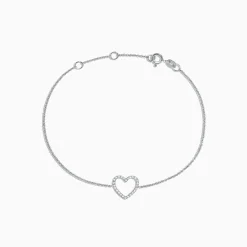 Effy Jewelry Novelty 14K White Gold Diamond Heart Bracelet, 0.10 TCW | Bracelets