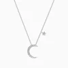 Effy Jewelry Novelty 14K White Gold Diamond Crescent u0026 Star Necklace, 0.09 TCW | Necklaces & Pendants