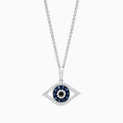 Effy Jewelry Novelty 14K White Gold Sapphire u0026 Diamond Evil Eye Pendant, 0.42 TCW | Necklaces & Pendants