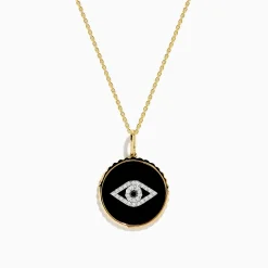 Effy Jewelry Novelty 14K Yellow Gold Black Agate and Diamond Evil Eye Pendant | Necklaces & Pendants