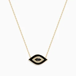 Effy Jewelry Novelty 14K Yellow Gold Black Enamel and White Diamond Evil Eye Necklace | Necklaces & Pendants