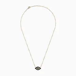 Effy Jewelry Novelty 14K Yellow Gold Black Enamel and White Diamond Evil Eye Necklace | Necklaces & Pendants