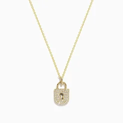 Effy Jewelry Novelty 14K Yellow Gold Diamond Lock Pendant | Necklaces & Pendants