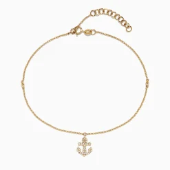 Effy Jewelry Novelty 14K Yellow Gold Diamond Anchor Ankle Bracelet | Bracelets