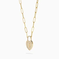 Effy Jewelry Novelty 14K Yellow Gold Diamond Heart Lock Pendant | Necklaces & Pendants