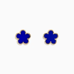 BH Multi Novelty 14K Yellow Gold Lapis Flower Stud Earrings | Earrings