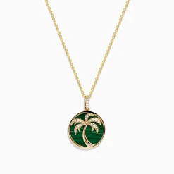 Effy Jewelry Novelty 14K Yellow Gold Malachite and Diamond Palm Tree Pendant | Necklaces & Pendants