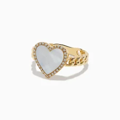 BH Multi Novelty 14K Yellow Gold Mother of Pearl and Diamond Heart Ring | Rings