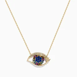 Effy Jewelry Novelty 14K Yellow Gold Multi Sapphire and Diamond Evil Eye Necklace | Necklaces & Pendants