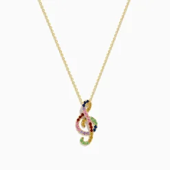 Effy Jewelry Novelty 14K Yellow Gold Multi Sapphire Tsavorite Treble Clef Pendant | Necklaces & Pendants