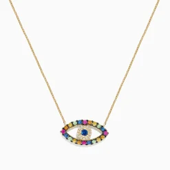 BH Multi Novelty 14K Yellow Gold Multi Sapphire and Diamond Evil Eye Necklace | Necklaces & Pendants