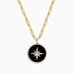 BH Multi Novelty 14K Yellow Gold Onyx and Diamond Star Coin Pendant, 4.49 TCW | Necklaces & Pendants