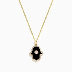 Effy Jewelry Novelty 14K Yellow Gold Onyx and Diamond Hamsa Pendant | Necklaces & Pendants
