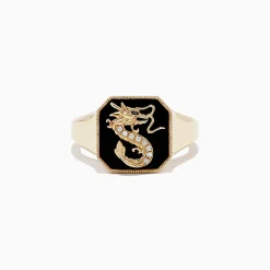 BH Multi Novelty 14K Yellow Gold Onyx and Diamond Dragon Signet Ring, 1.91 TCW | Rings