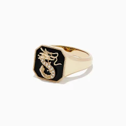 BH Multi Novelty 14K Yellow Gold Onyx and Diamond Dragon Signet Ring, 1.91 TCW | Rings