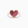 Effy Jewelry Novelty 14K Yellow Gold Pink Sapphire, Ruby and Diamond Heart Ring | Rings