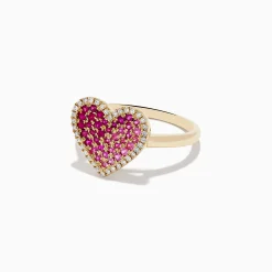 Effy Jewelry Novelty 14K Yellow Gold Pink Sapphire, Ruby and Diamond Heart Ring | Rings