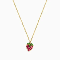 Effy Jewelry Novelty 14K Yellow Gold Ruby and Tsavorite Strawberry Pendant | Necklaces & Pendants