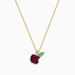 Effy Jewelry Novelty 14K Yellow Gold Ruby, Tsavorite and Diamond Apple Pendant | Necklaces & Pendants