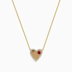 BH Multi Novelty 14K Yellow Gold Ruby and Diamond Heart Necklace, 0.29 TCW | Necklaces & Pendants