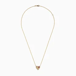 BH Multi Novelty 14K Yellow Gold Ruby and Diamond Heart Necklace, 0.29 TCW | Necklaces & Pendants